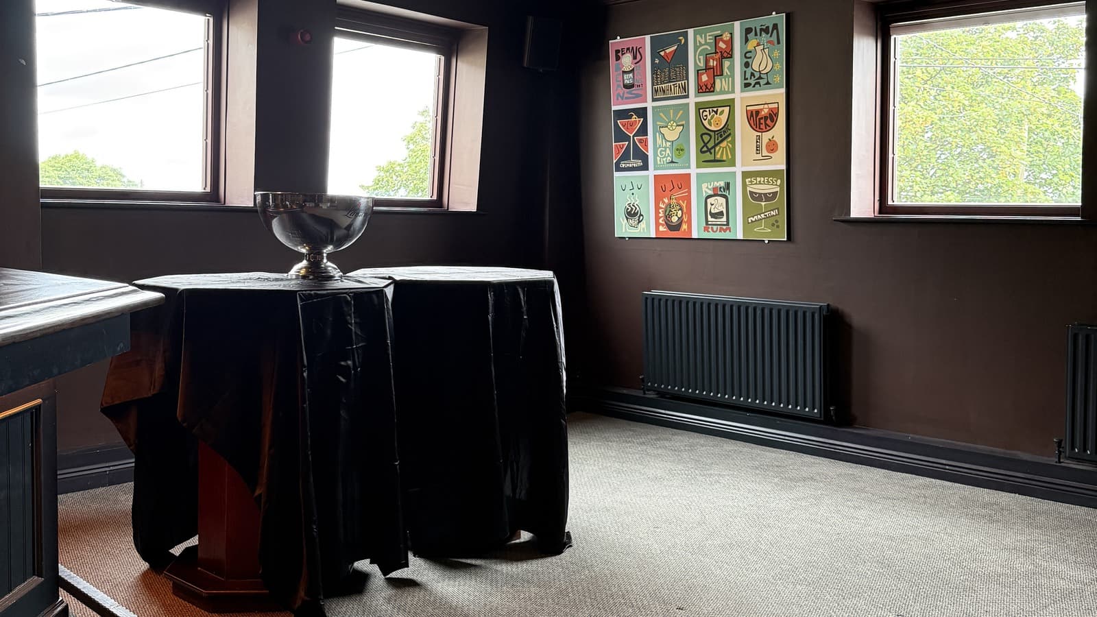 The open floor of the Function Room, cleared for a standing reception