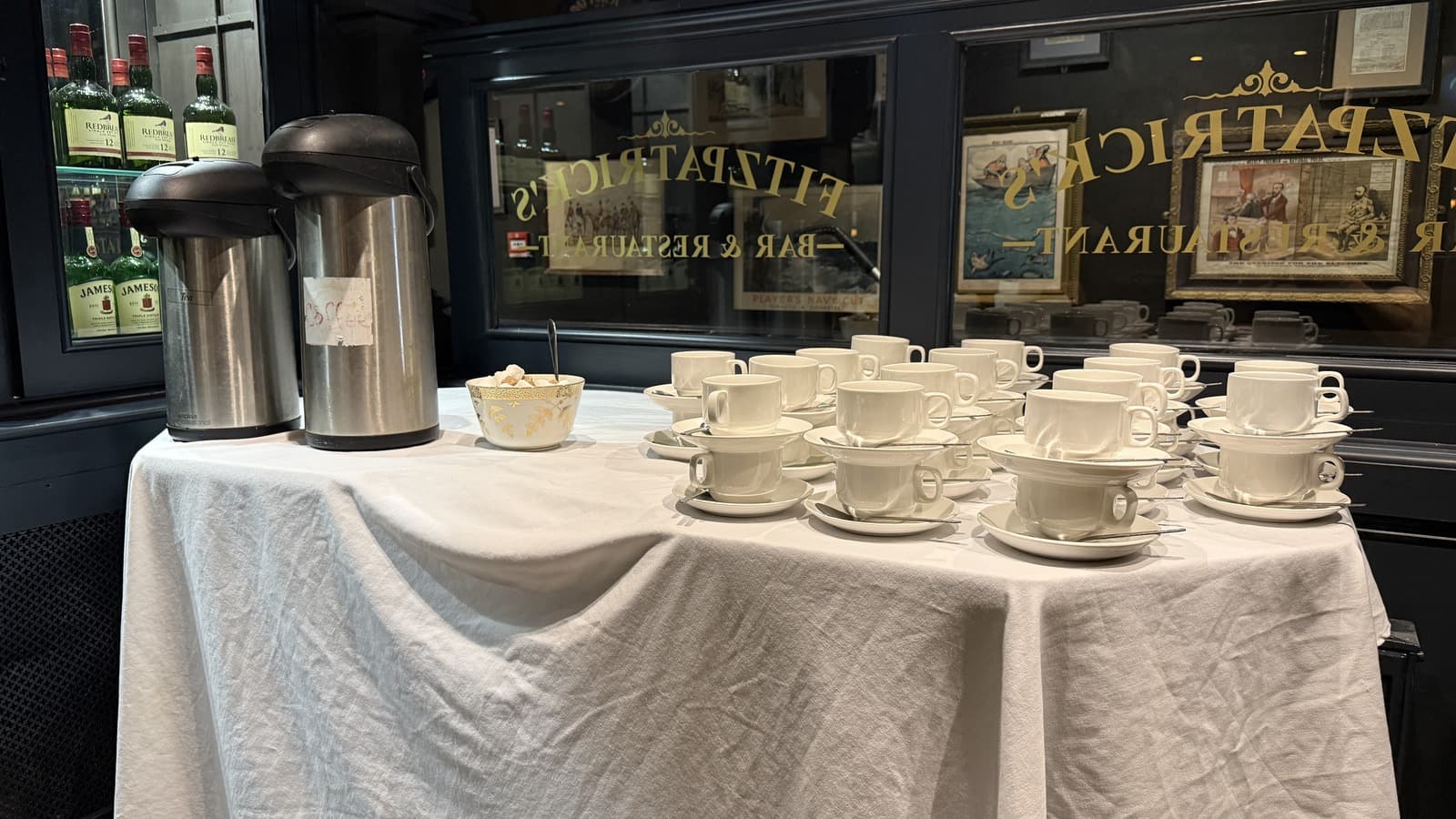 Tea and coffee service set up in The Library