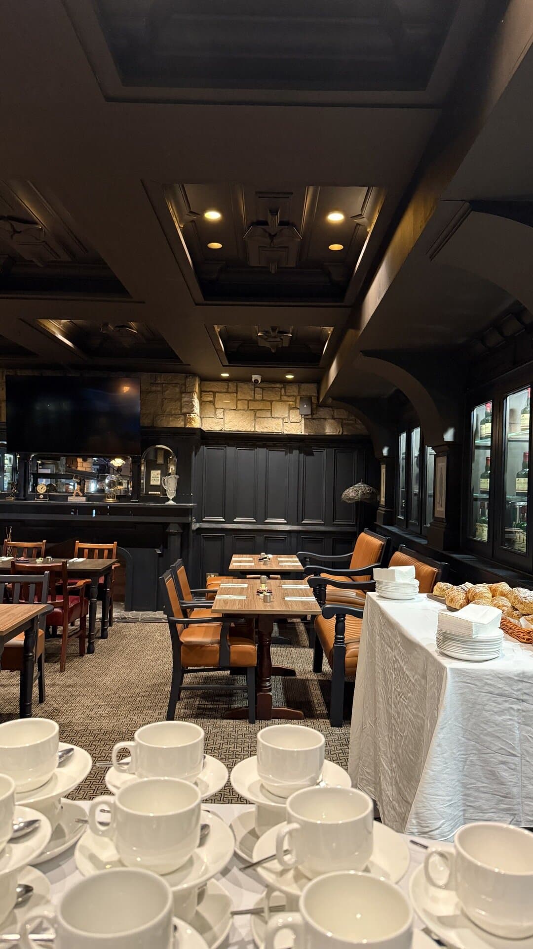 Catering laid out in The Library, with the dining room beyond